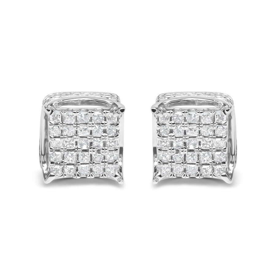 10K White Gold 1/2 Cttw Princess Cut Diamond Square Shaped Multi Stone Stud Earrings (H-I Color, SI1-SI2 Clarity)