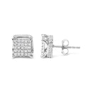 10K White Gold 1/2 Cttw Princess Cut Diamond Square Shaped Multi Stone Stud Earrings (H-I Color, SI1-SI2 Clarity)