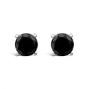 14K White Gold 2.00 Cttw Round Brilliant-Cut Black Diamond Classic 4-Prong Stud Earrings with Screw Backs (Fancy Color-Enhanced, I2-I3 Clarity)