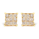 14K Yellow Gold 1 1/2 Cttw Invisible Set Princess-Cut Diamond 9 Stone Square Stud Earrings (J-K Color, SI2-I1 Clarity)