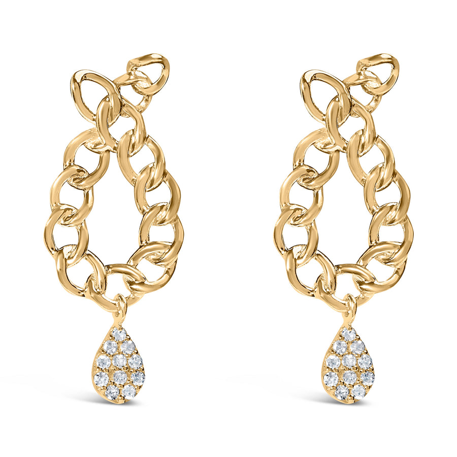 14K Yellow Gold Plated .925 Sterling Silver 1/10 Cttw Diamond Chain Link Teardrop Dangle Earrings (H-I Color, I1-I2 Clarity)