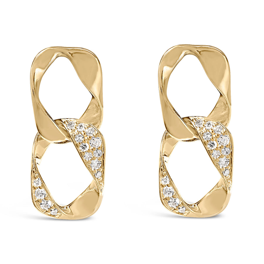 14K Yellow Gold Plated .925 Sterling Silver Open Link 1/5 Cttw Diamond Drop Earrings (H-I Color, I1-I2 Clarity)