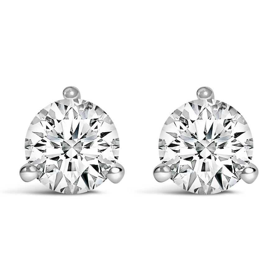 14K White Gold 2.0 Cttw 3-Prong Martini Set Brilliant Round-Cut Solitaire Lab Grown Diamond Screwback Stud Earrings (F-G Color, VS1-VS2 Clarity)
