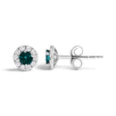 .925 Sterling Silver 1/3 Cttw White and Blue Diamond Halo Stud Earring