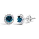 .925 Sterling Silver 1.00 Cttw Blue Diamond Halo Stud Earring