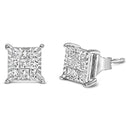 Sterling Silver 1/2 Cttw Princess Diamond Composite Square Stud Earrings