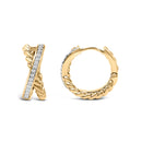 14K Yellow Gold Plated Sterling Silver 1/5 Cttw Diamond Twisted Design Hoop Earrings