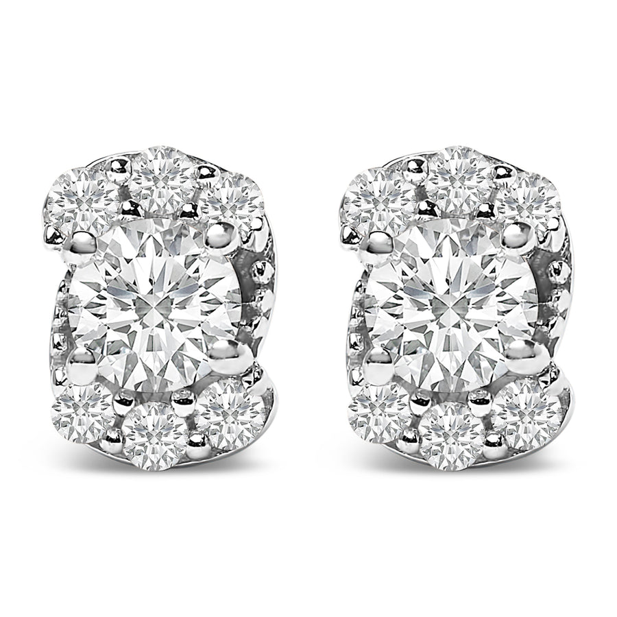 Sterling Silver 1/3 Cttw Lab Grown Diamond Halo Swirl Stud Earrings