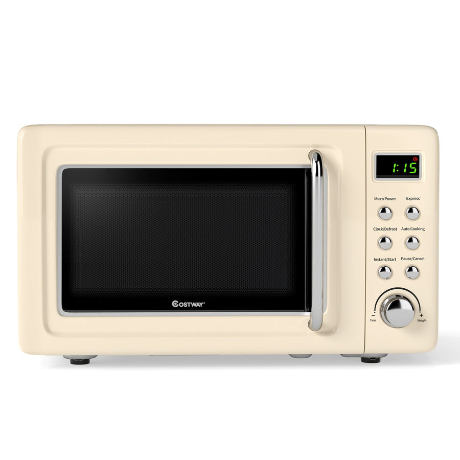 700W Retro Countertop Microwave Oven with 5 Micro Power and Auto Cooking Function