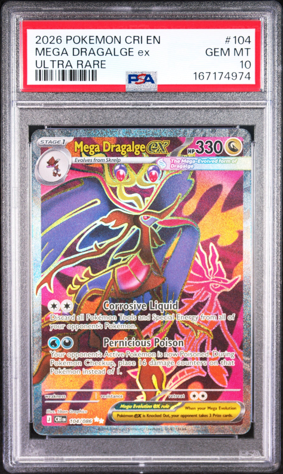 2026 Pokemon Chaos Rising Ultra Rare Mega Dragalge Ex 10 PSA #104