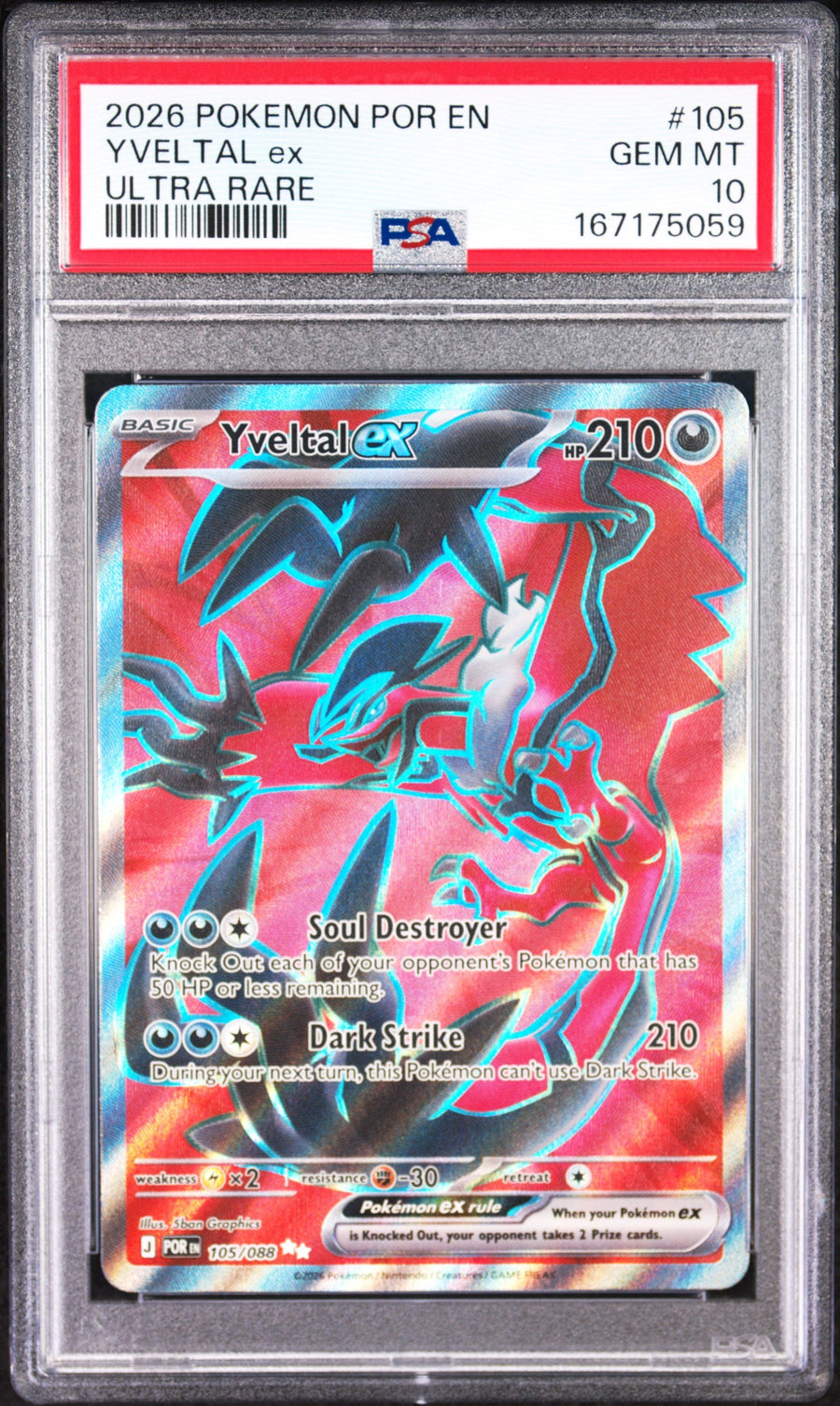 2026 Pokemon Perfect Order Ultra Rare Yveltal Ex 10 PSA #105