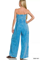 Zenana Acid Washed Strapless Tube Top Jumpsuit
