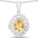 4.18 Carat Genuine Citrine and White Topaz .925 Sterling Silver Pendant
