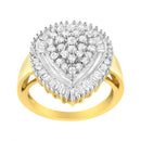 10K Yellow Gold 1.0 Cttw Round and Baguette Cut Diamond Oval Shaped Cluster Ring (I-J Color, I1-I2 Clarity) - Size 7