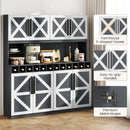 70 Inch Farmhouse Pantry Cabinet Kitchen Buffet Hutch with 4 Cabinets and 2 Open Shelves