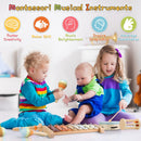 8Pcs Toddler Musical Toys Wooden Montessori Musical Instruments with Xylophone Tambourine Maracas for Boys Girls Aged 3 4 5 Years Old