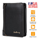 MenÕs Leather Wallet ID Card Holder Purse Trifold Clutch Money Zipper with ID Window_x000B__x000B_14 Credit Card 1 ID Card