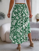 Summer Flower Ruffled Mid-length Irregular Skirt