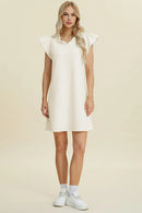 Double Take Full Size Ruffled V-Neck Cap Sleeve Dress