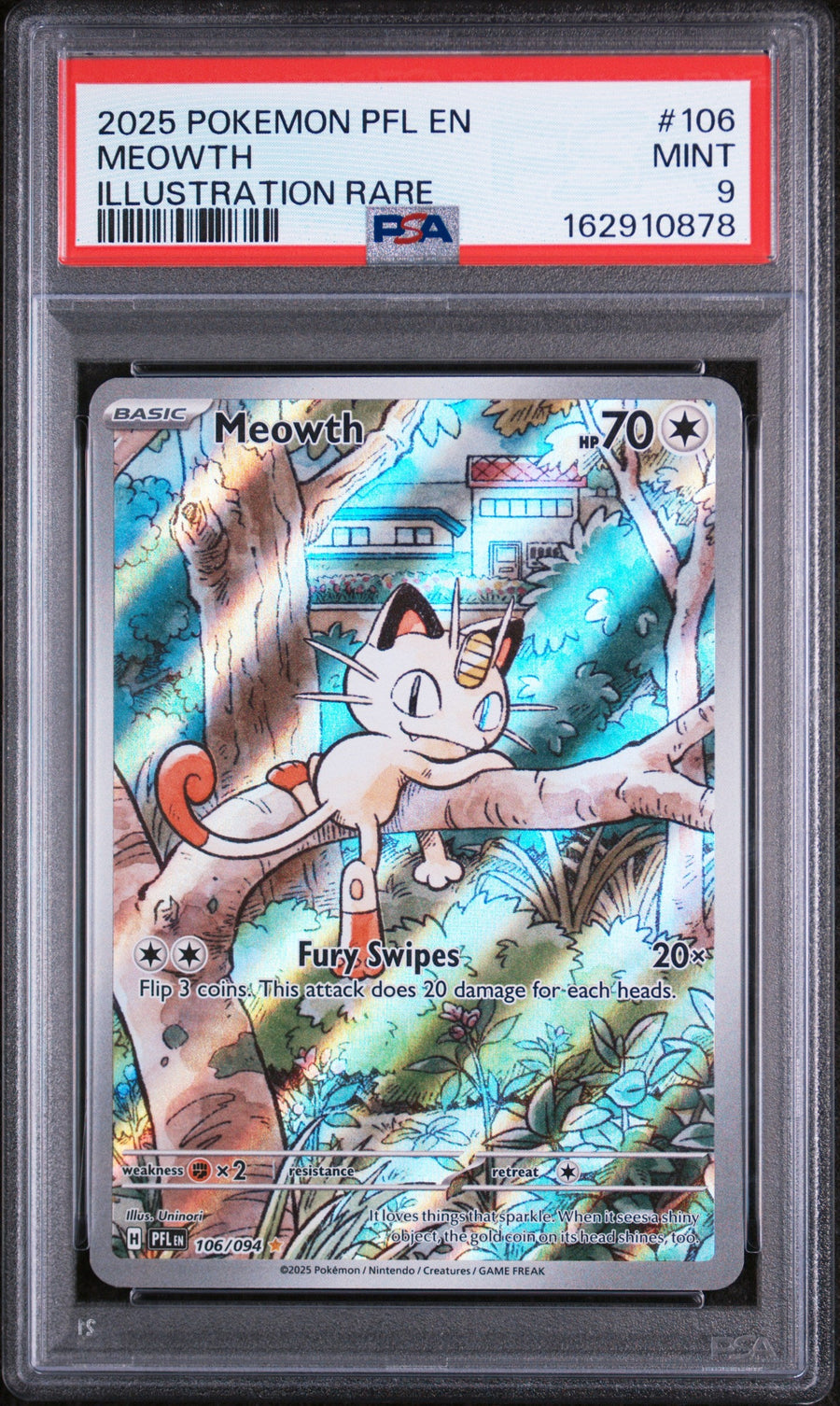 2025 Pokemon Pfl En-Phantasmal Flames Illustration Rare Meowth 9 PSA #106