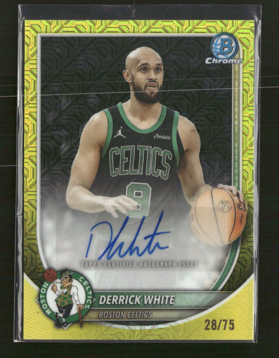 2025-26 Bowman Chrome Autographs Yellow Refractor Derrick White #/75 AU #BCA-DI