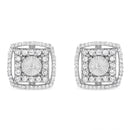 .925 Sterling Silver 1.0 Cttw Round Diamond Double Halo and Disc Stud Earring (I-J Color, I2-I3 Clarity)