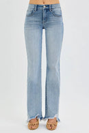 RISEN Full Size Tummy Control Mid Rise Flare Jeans with Fray Hem Detailed Plus Size