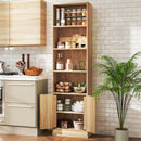 71 Inch 6-Tier Tall Bookshelf with Double Doors 4 Open Cubes-Oak