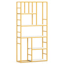 71 Inch Tall Bookshelf Metal Frame 5-Tier Geometric Bookcase-White & Golden