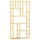 71 Inch Tall Bookshelf Metal Frame 5-Tier Geometric Bookcase-White & Golden