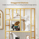 71 Inch Tall Bookshelf Metal Frame 5-Tier Geometric Bookcase-White & Golden