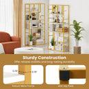 71 Inch Tall Bookshelf Metal Frame 5-Tier Geometric Bookcase-White & Golden