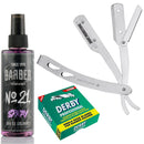 The Shave Factory Straight Edge Razor Kit (Matte/Barber No21 50ml Cologne / 100 Derby Professional Single Edge Razor Blades)