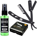 The Shave Factory Straight Edge Razor Kit (Black/Barber No7 Cologne 50ml / 100 Derby Premium Single Edge Razor Blades)