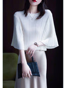 Womens French-style Batwing-sleeve Knit Short-sleeve Top
