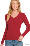 Zenana Viscose Fitted V-Neck Sweater