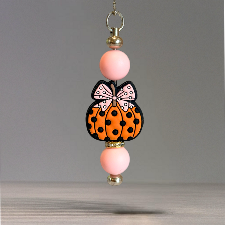 Pink Polka Dot Pumpkin Charm - Tumbler Handle Charm