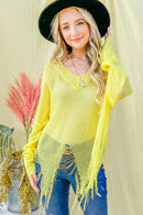 And The Why Distressed Mesh V Neck Spring Sweater Cover Up
