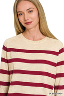 Zenana Lightweight Wool Blend Striped Round Neck Sweater
