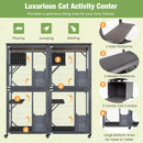 72 Inch Large Wooden Cat House Catio Kitten Enclosure on Wheels with Weatherproof Asphalt Roof-Gray
