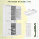 72" Tall Kitchen Pantry Cabinet with 4 Fluted Doors - White