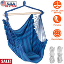 Hammock Hanging Chair Canvas Porch Patio Swing Seat Portable Camping Rope Seat Wooden Stick Hammock Chair with 2 Pillows 265LBS Load-bearing