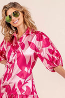 BiBi Leaf Pattern Collared Satin Dress