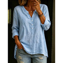Womens Solid-Color Casual Loose-Fit Button-Up Shirt