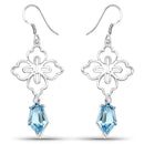 12.82 Carat Genuine Swiss Blue Topaz .925 Sterling Silver Earrings