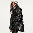 Couples Laser Glossy Thickened Loose Mid Length Down Jacket