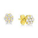 14K Yellow Gold 1/2 Cttw Brilliant Round Cut Diamond Floral Cluster Stud Earrings with Pushbacks (J-K Color, VS2-SI1 Clarity)