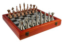 Chess Set - Brass Art Deco with Cherry Stained Chest