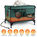 Waterproof Heated Cat House Outdoor Weatherproof Insulated Kitty Shelter Feral Cat Heating Bed with Heating Pad Anti-Chew Cord 2 Doors 3 Windows for I