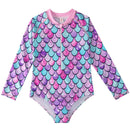 Children's Mermaid Scale One-Piece Swimsuit with Long Sleeves